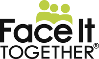 Face It Together spelled out in bold letters with three green head outlines above